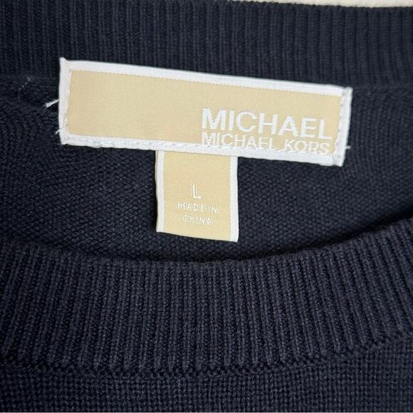 Michael Kors Dark Navy Sheer Linen Blend Striped Sweater Size Large - Picture 3 of 4